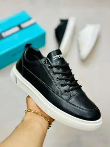 Black Rexine Casual Men's Sneakers Size 7-12