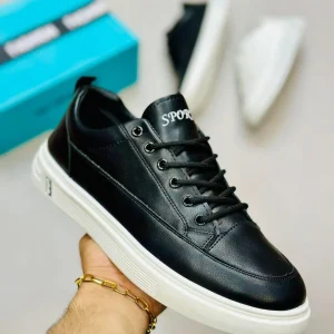 Black Rexine Casual Men's Sneakers Size 7-12