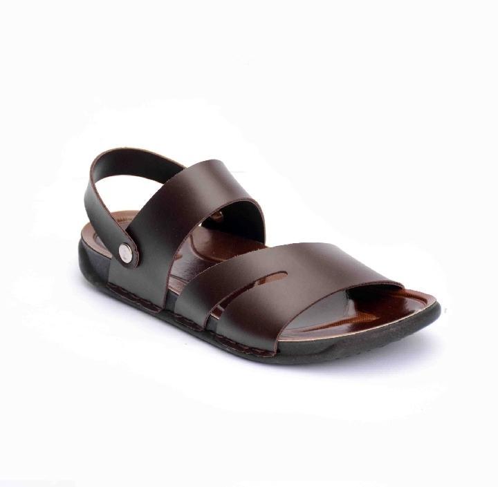 Men's Brown Synthetic Leather Sandals with Side Button Fastening - Image 2