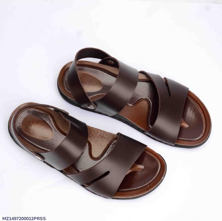 Men's Brown Synthetic Leather Sandals with Side Button Fastening - Image 5