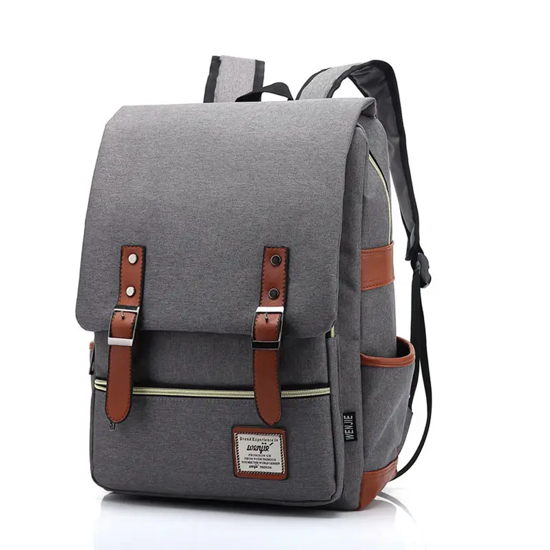 Large Capacity Grey College Style Backpack for Men Women