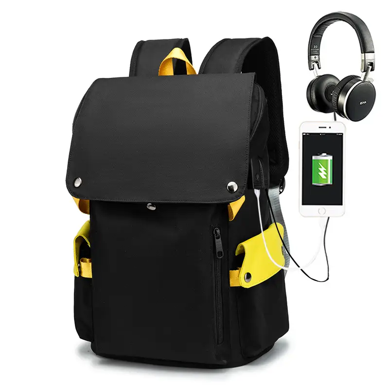 Large Anti-theft Backpack for Students 15.6" Laptop Black Yellow