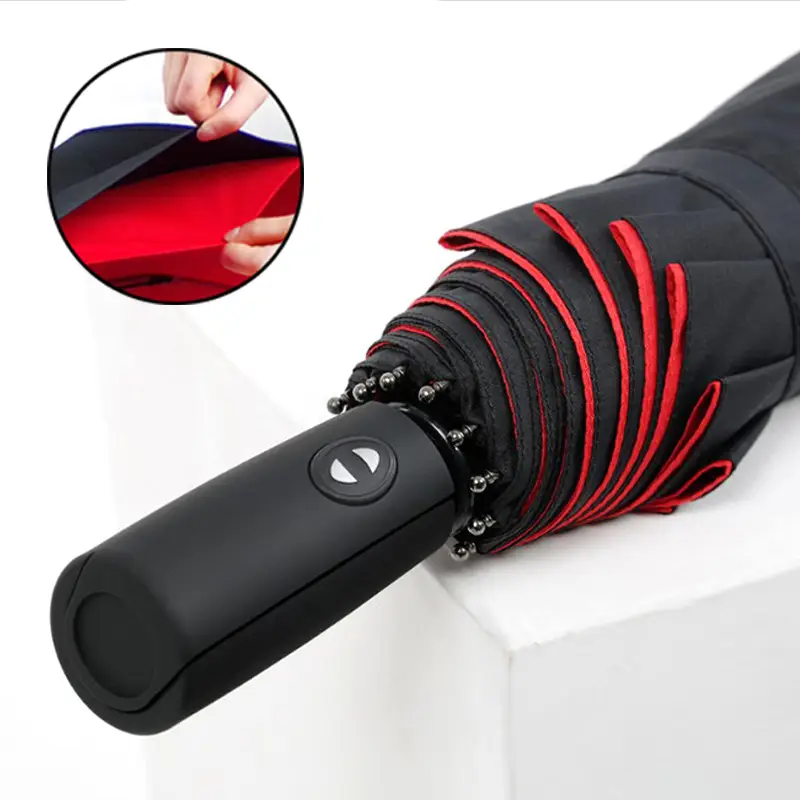 Automatic Folding Business Umbrella Large Black Red Double Layer