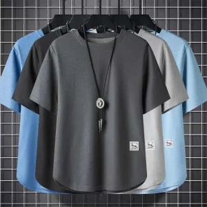Men Waffle Short Sleeve T-Shirt Loose Breathable Plus Size Black