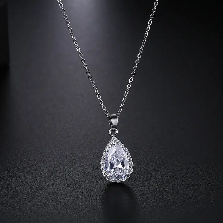 White Zircon Pendant Necklace Copper Pave Fashion - Image 4