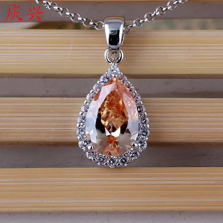 White Zircon Pendant Necklace Copper Pave Fashion - Image 7