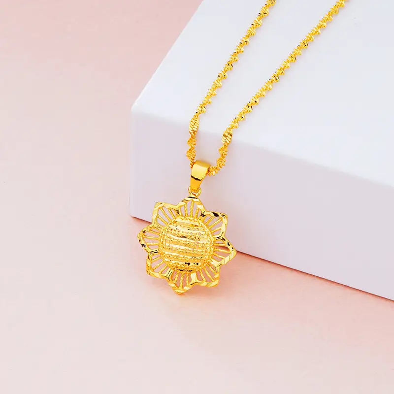 Gold Sunflower Pendant Necklace for Women Retro Ethnic Jewelry - Image 3