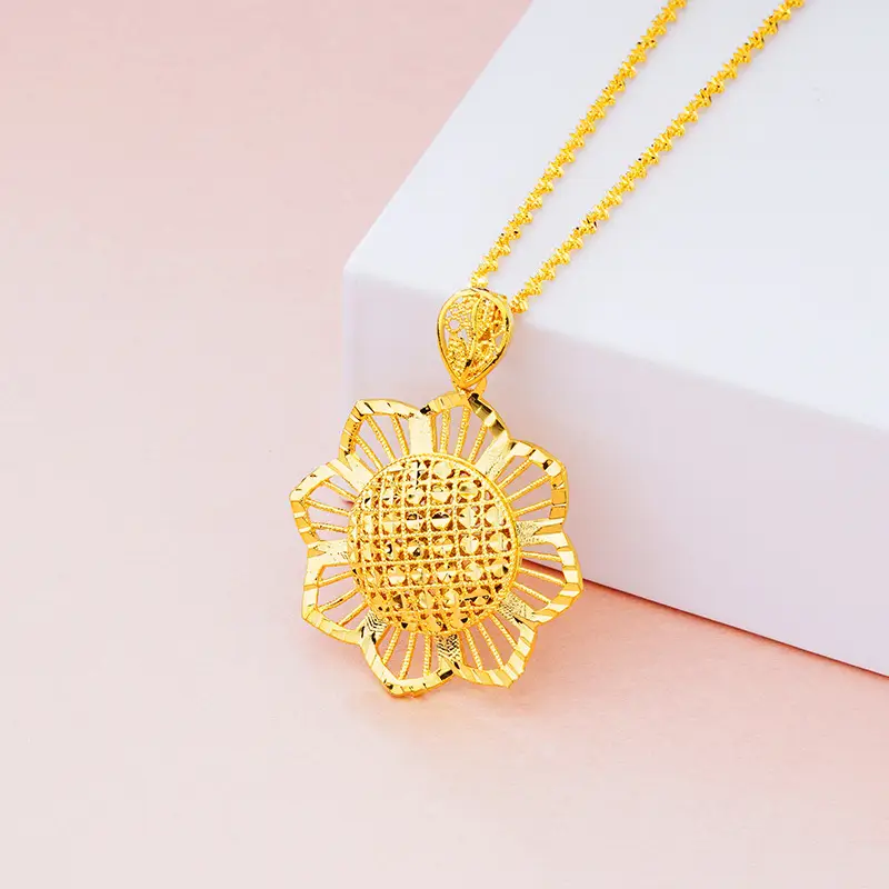 Gold Sunflower Pendant Necklace for Women Retro Ethnic Jewelry - Image 7