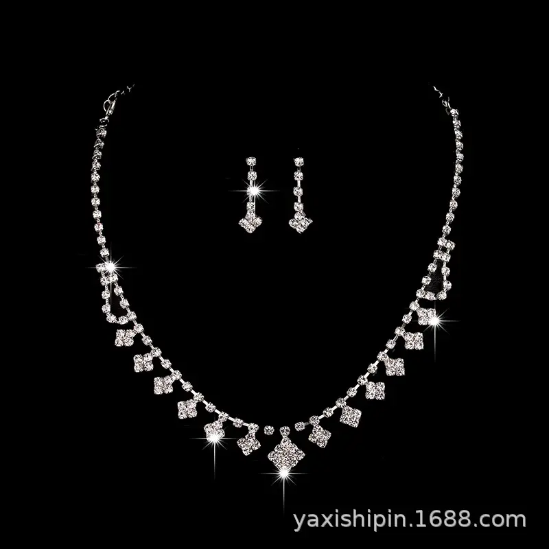 Diamond Claw Necklace & Earrings Set for Weddings Parties