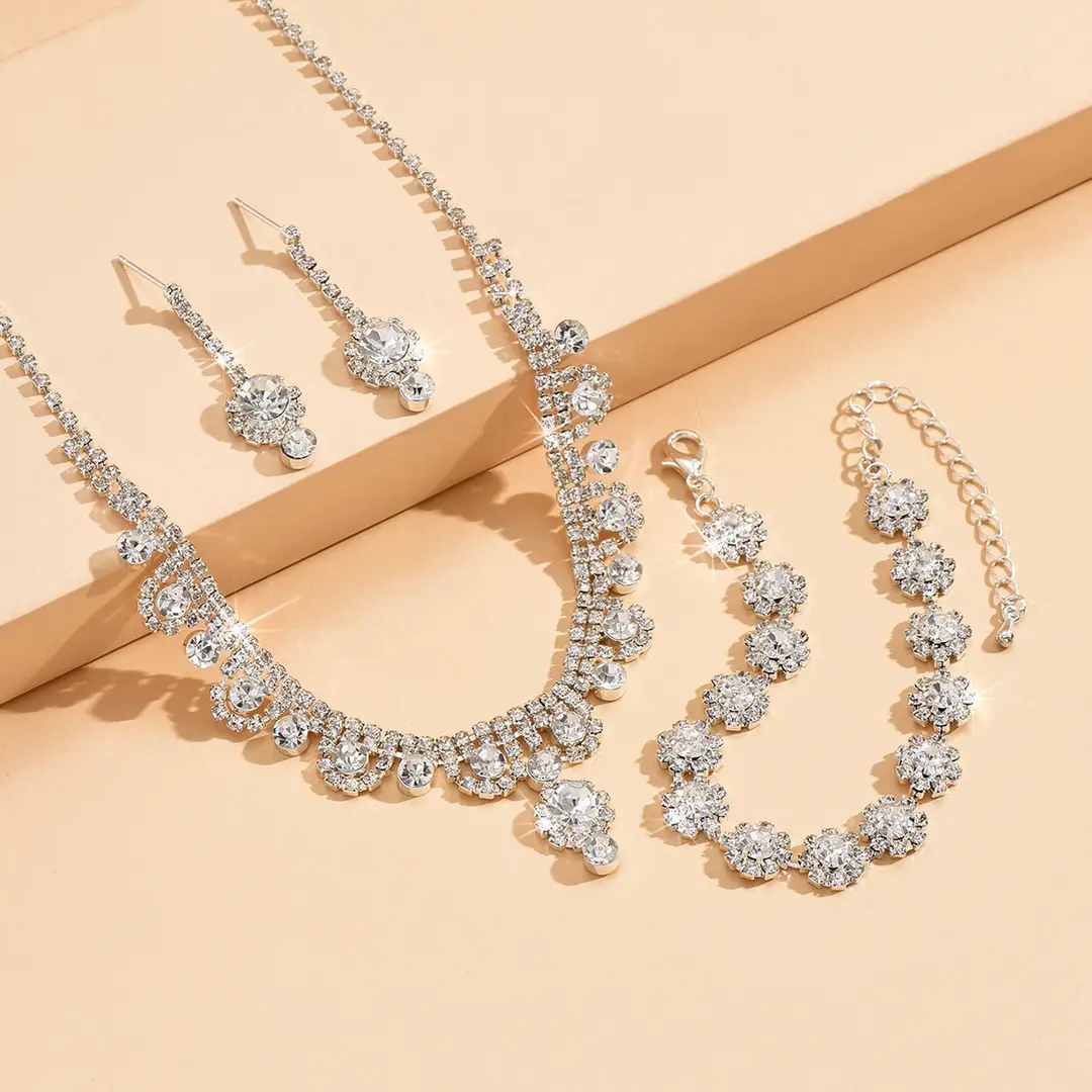 Branded Bridal Jewelry Set with Necklace Earrings Bracelet - Image 2