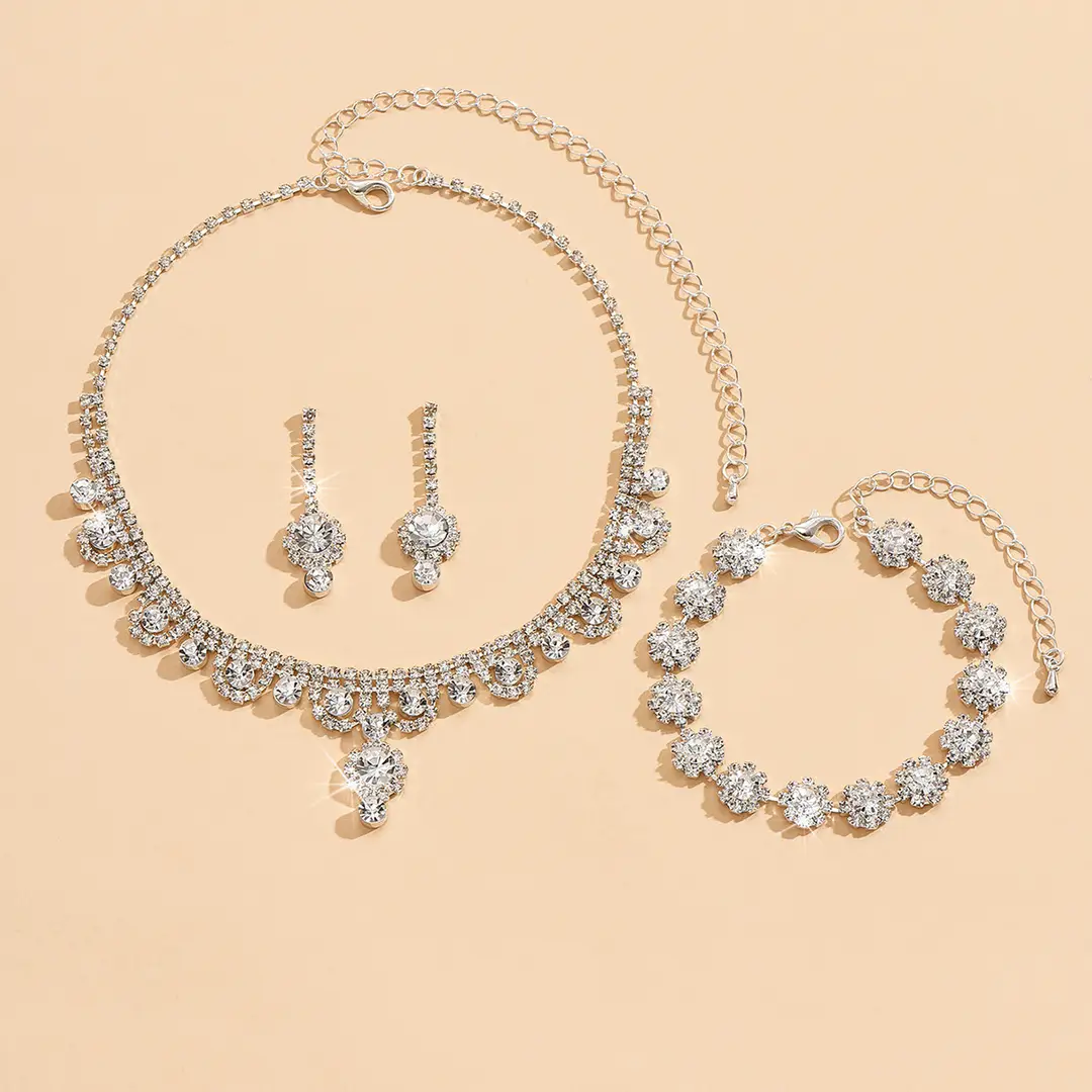 Branded Bridal Jewelry Set with Necklace Earrings Bracelet - Image 3
