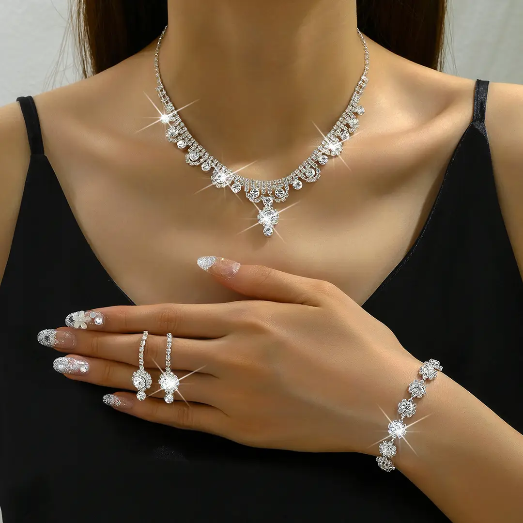 Branded Bridal Jewelry Set with Necklace Earrings Bracelet - Image 6