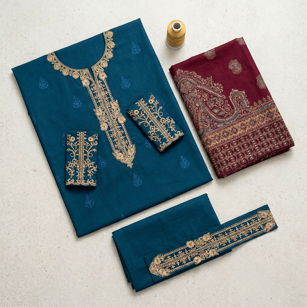 Blue Embroidered 3 Pcs Lawn Suit for Eid & Parties