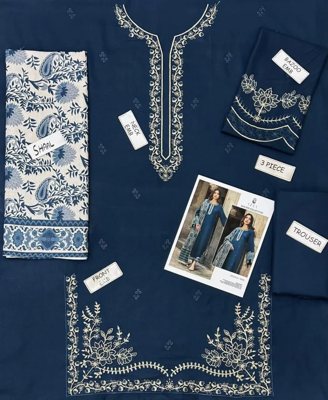 Blue Embroidered Lawn 3Pcs Women Suit Set - Image 2