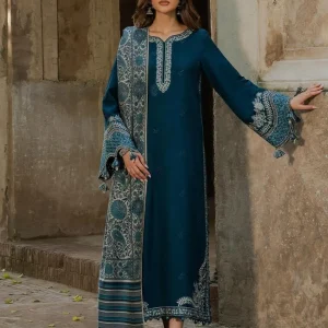 Blue Embroidered Lawn 3Pcs Women Suit Set