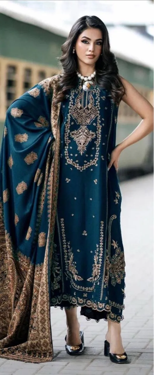 Women's Green Embroidered Lawn Suit with Gold Dupatta