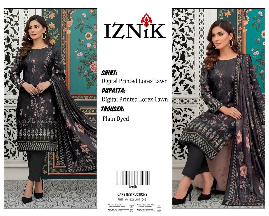 3 Piece Printed Lawn Suit Grey Eid Wear