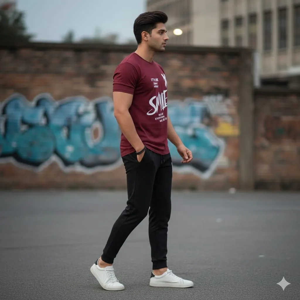 Men Maroon Printed Track Suit with "SMILE" Graphic - Image 3