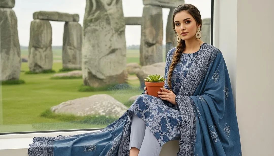 Grey Printed Embroidered 3-Piece Lawn Suit for Women - Image 6