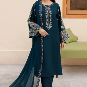 Embroidered Lawn Shirt with Printed Trouser & Diamond Dupatta