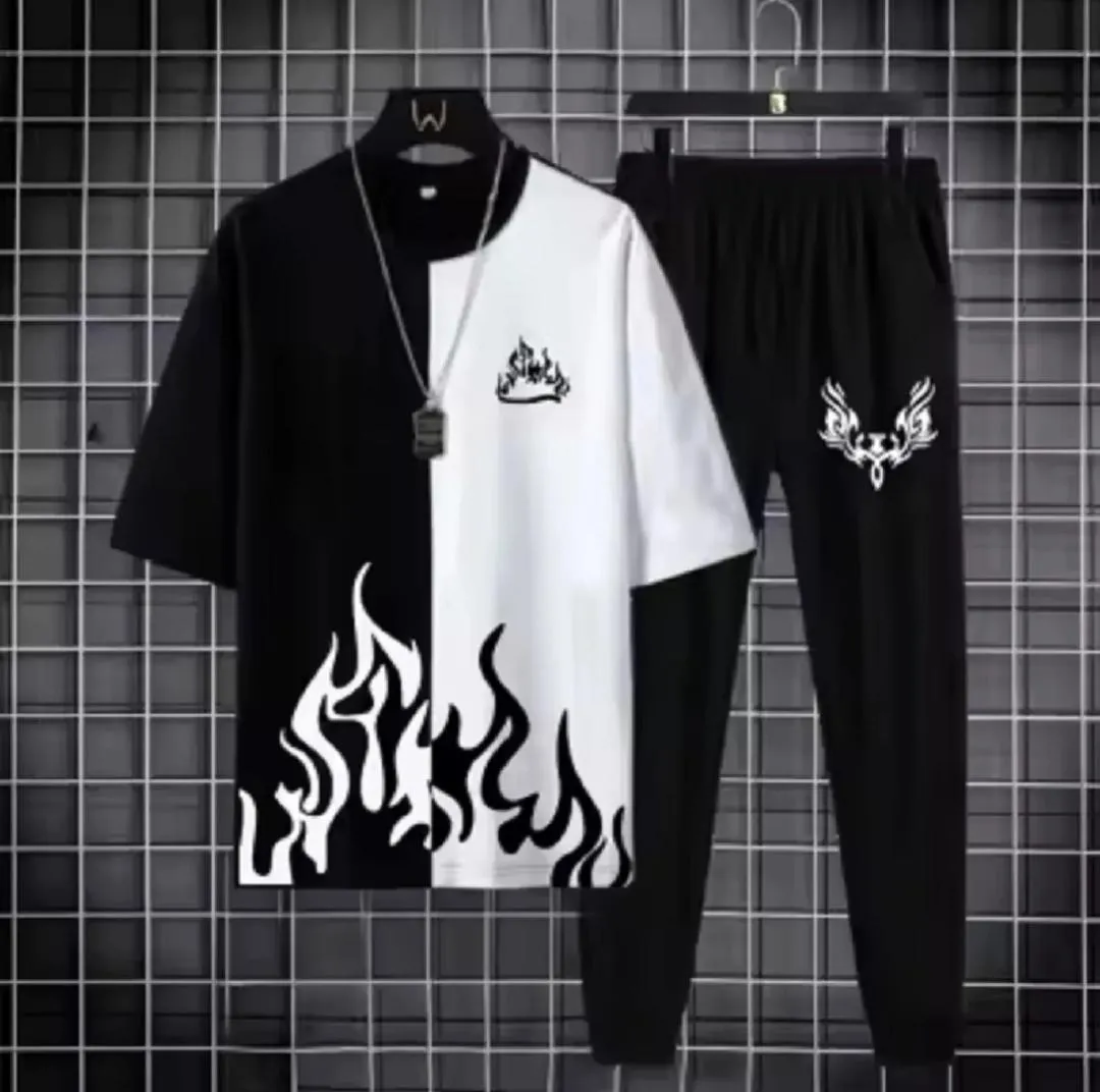 Black Flame Print Track Suit for Men Micro Interlock - Image 3