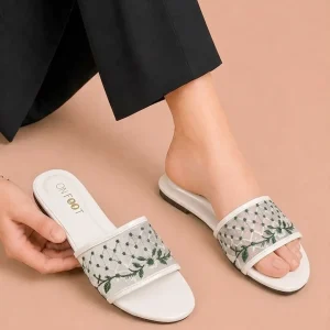 Women's Rexine Fancy Flats - 083 - 1 - Green & white