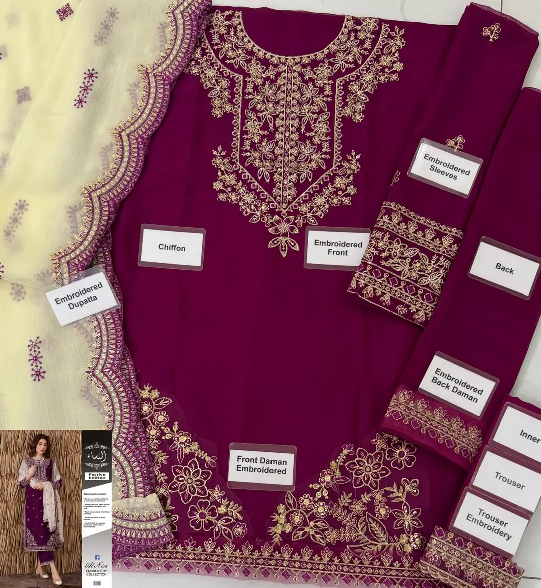3 Pcs Women's Unstitched Embroidered Suit - Image 2
