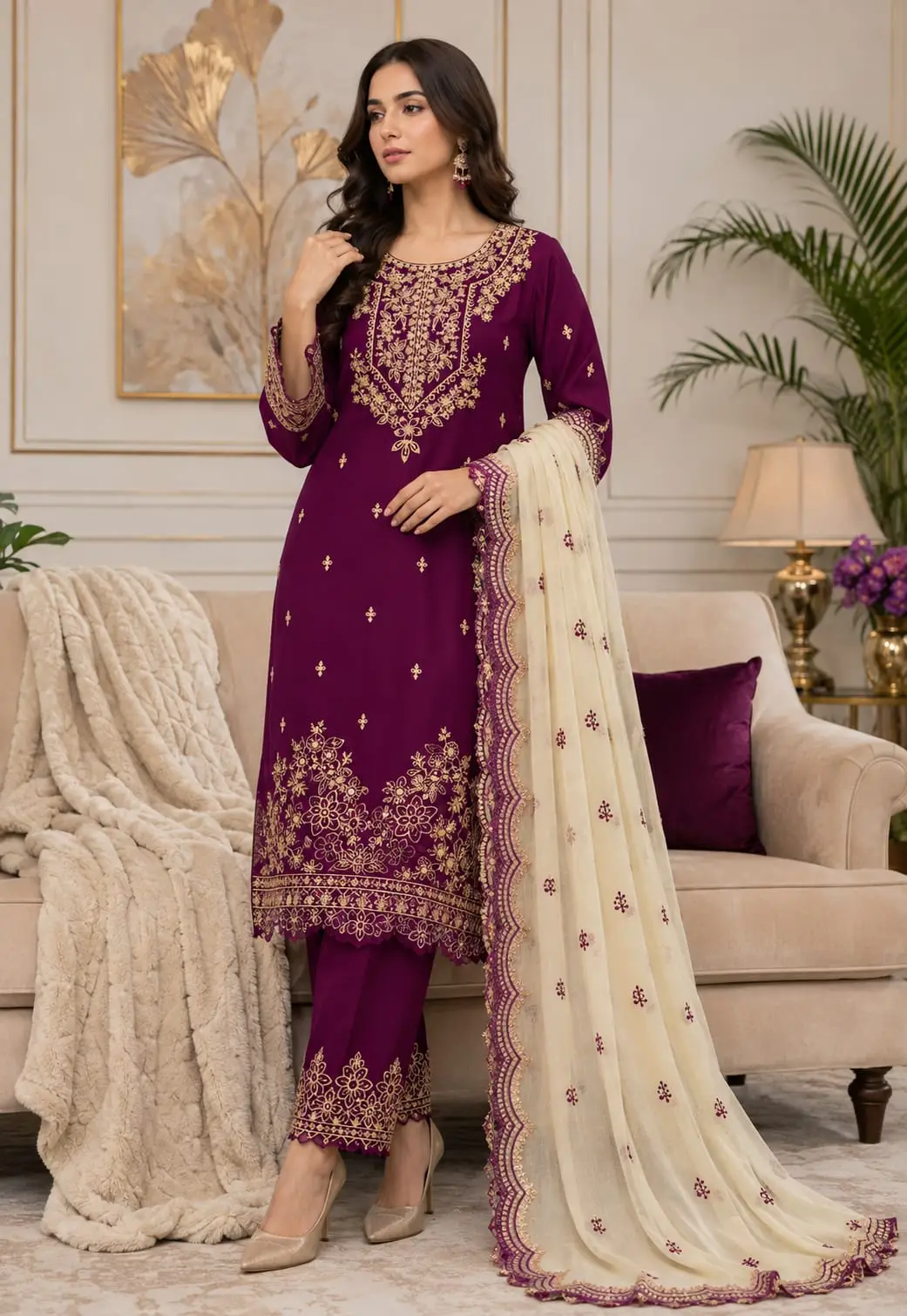 3 Pcs Women's Unstitched Embroidered Suit
