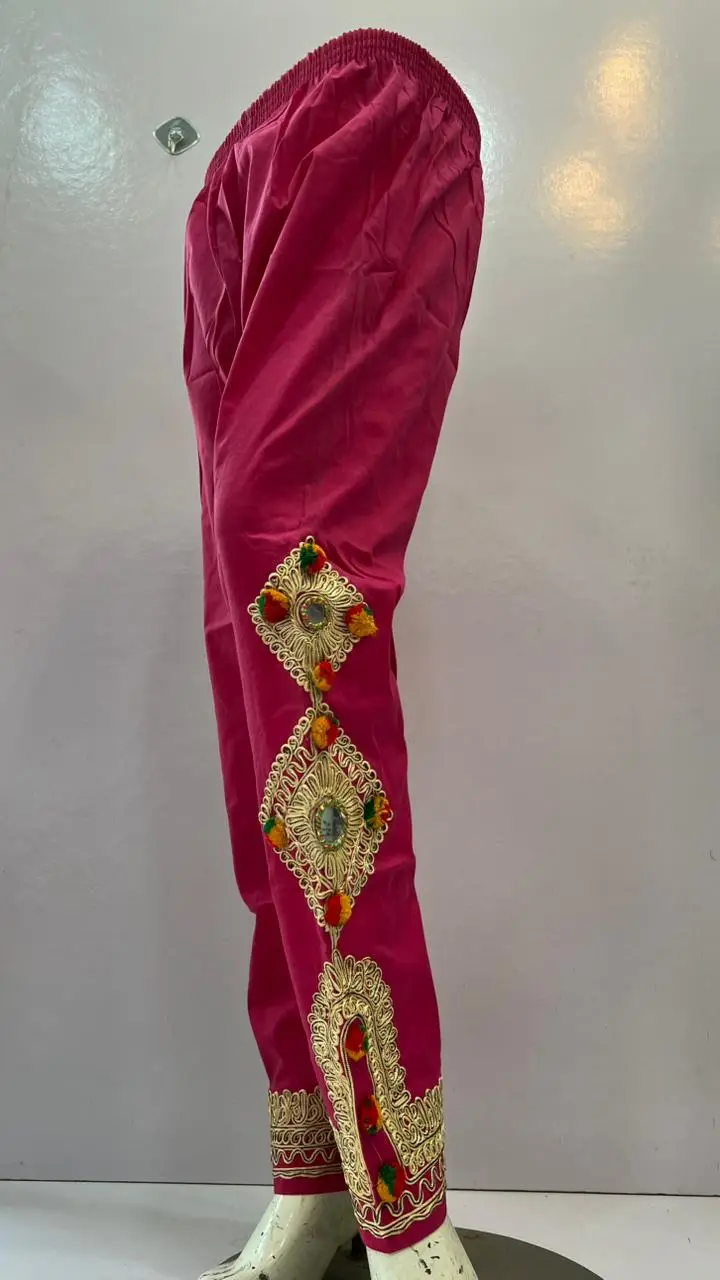 1Pc Women's Stitched Cotton Handmade Embroidered Trouser - Image 3