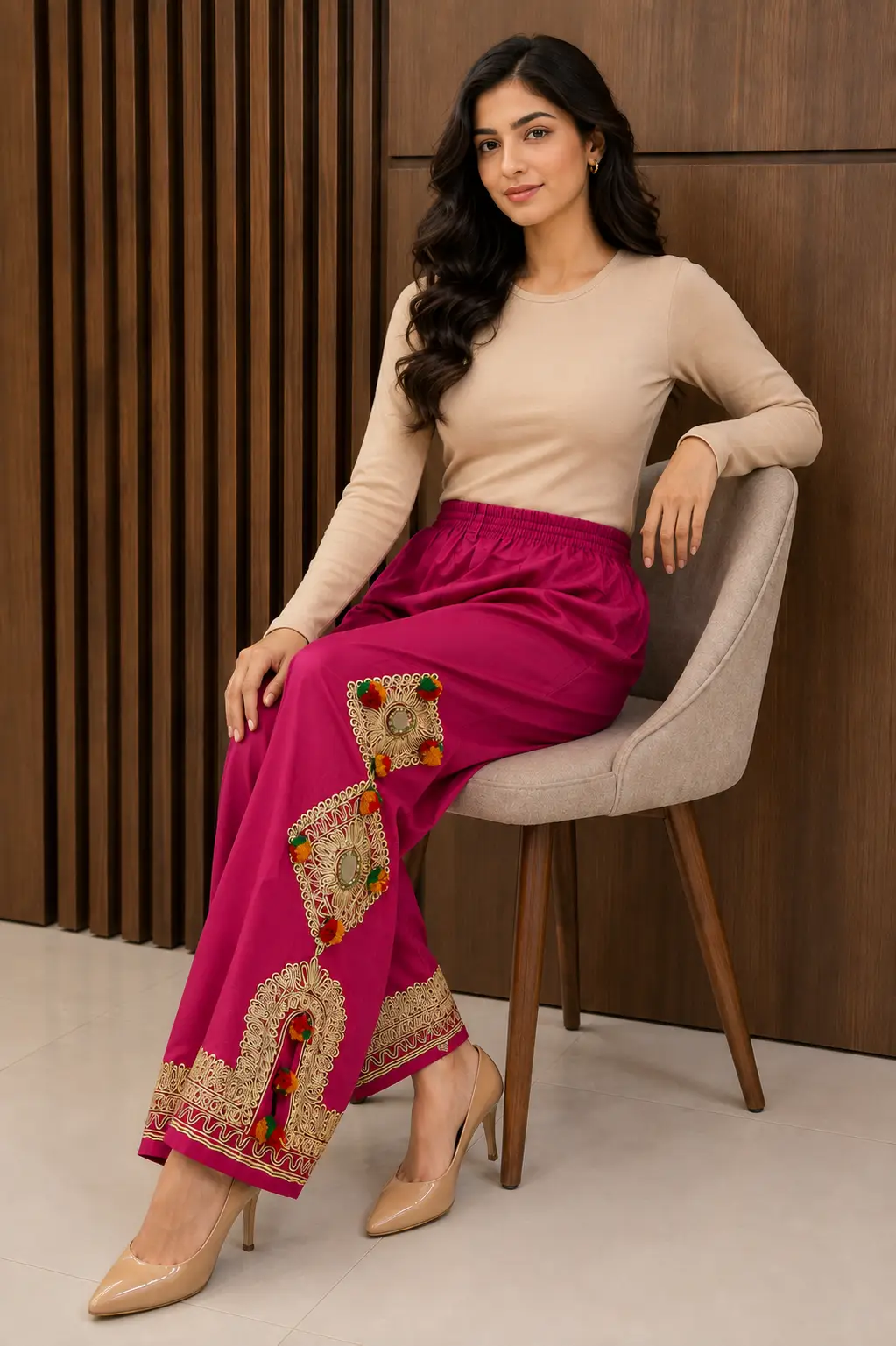 1Pc Women's Stitched Cotton Handmade Embroidered Trouser