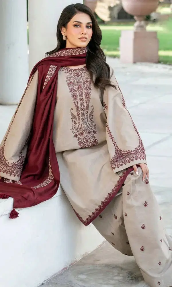 3 Pcs Women's Unstitched Embroidered Suit - Image 3