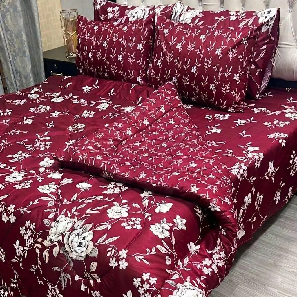 Stylish 6 Pcs Cotton Salonica Printed Double Razai Set
