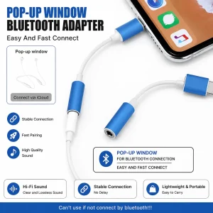 Lightning to 3.5mm Bluetooth Adapter | Wireless Audio Receiver with Pop-Up Window | Easy & Fast Connection