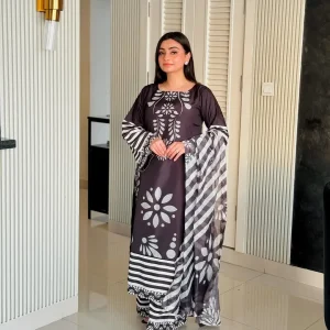 Stylish Women’s Stitched Suit – 3 Pcs Digital Print Lawn Set in Black