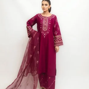 Stunning Pink Embroidered Arabic Lawn Suit - 3 Pcs Set