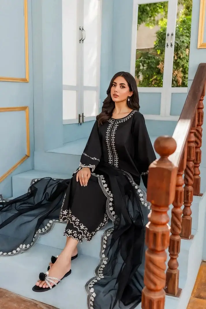 Embroidered Black Suit 3 Pcs Elegant Women's Stitched Attire - Image 5