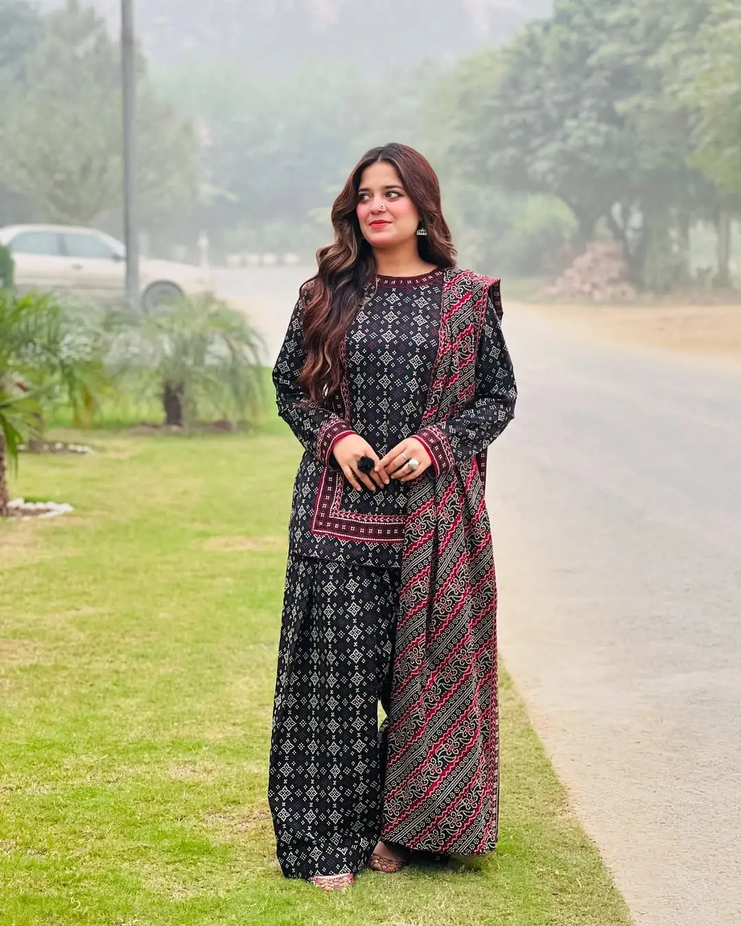 Stylish Women's Stitched Digital Printed Suit - 3 Pcs in Black - Image 2