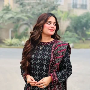 Stylish Women's Stitched Digital Printed Suit - 3 Pcs in Black